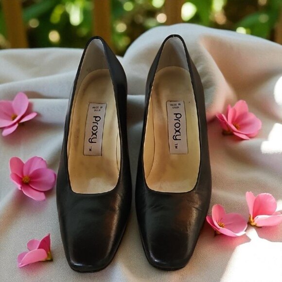 Proxy Black Heels Elegant Formal Shoes unique heel leather made in Spain - Picture 2 of 15